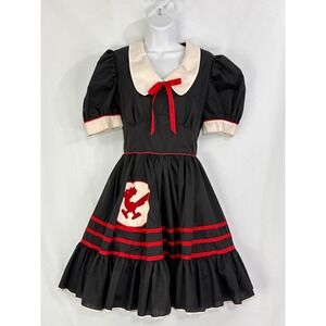 Girls Black Red Roadrunner Puff Sleeve Anime style Dress 34 bust, 24 waist